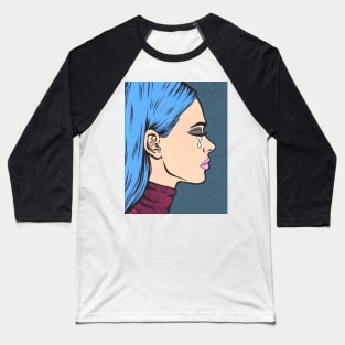 Blue Crying Comic Girl Baseball T-Shirt